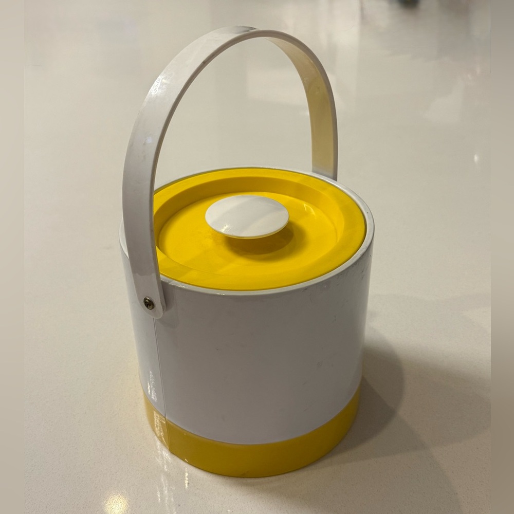 MCM Vintage Ice Bucket Vinyl White Yellow‎